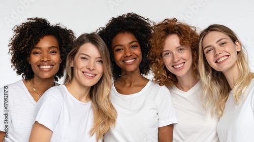 Diverse Women Smiling in White T Shirts