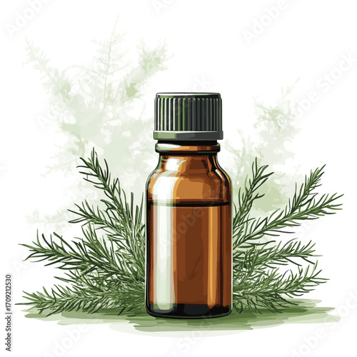 a small bottle of cypress essential oil isolated background , vector style simple color