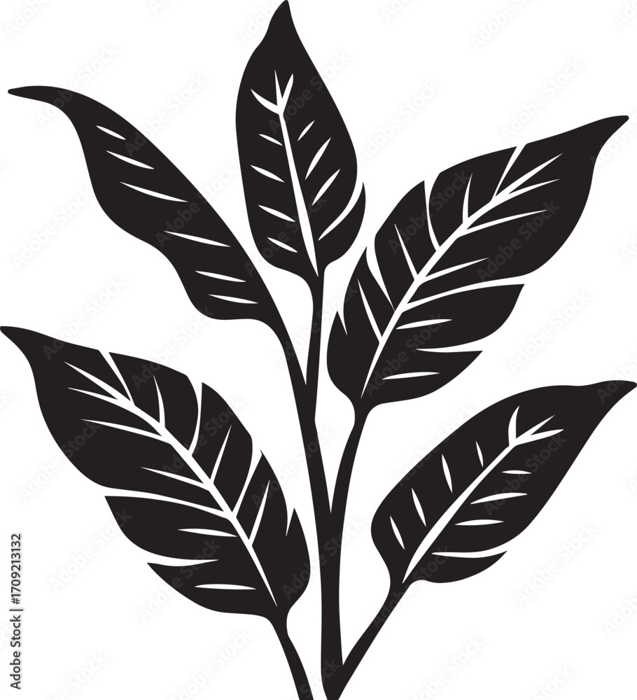Obraz premium Heliconia tropical leaves icon clean simple silhouette