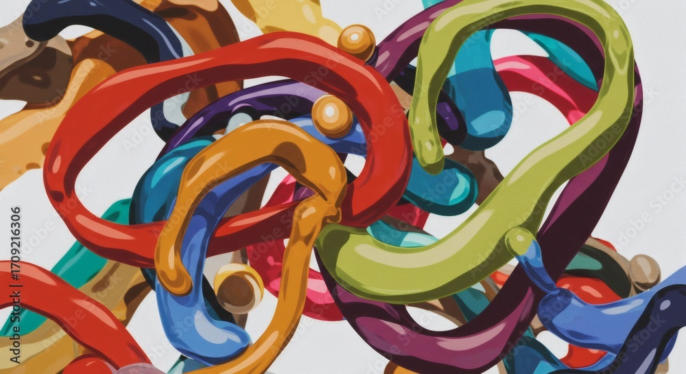 Naklejka premium An artistic urban wall with a colorful 3D graffiti illustration of abstract circles