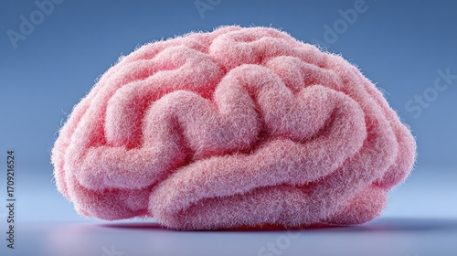 Fluffy pink brain on a gradient background