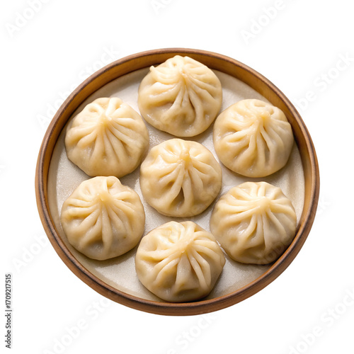 Seven Steamed Dumplings in Bamboo Steamer Basket dim sum baozi