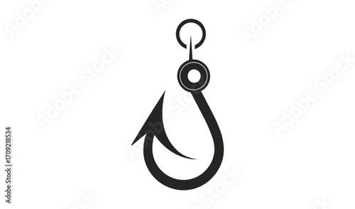 Simple black silhouette of a fishing hook with a sharp point