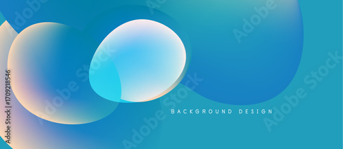 Abstract fluid shapes overlap, creating vibrant blue, purple gradients. Design features soft color transitions, modern aesthetic.