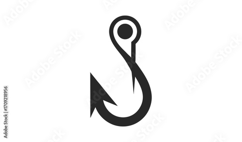Simple black silhouette of a fishing hook with a sharp point