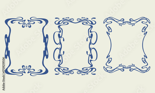 Art nouveau line vintage retro style poster frame border collection bundle set background vector art decorative element editable