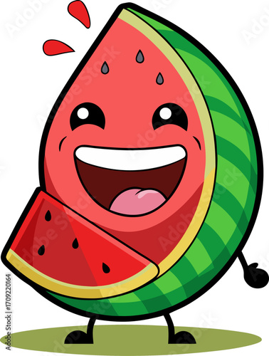 watermelon cartoon character , Watermelon laughing loudly
