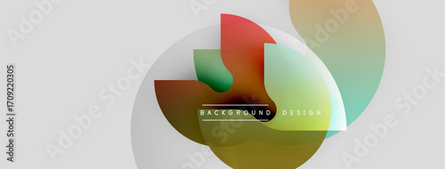 Abstract colorful shapes overlap, creating dynamic visual effect. Gradient hues blend smoothly, forming modern background design.