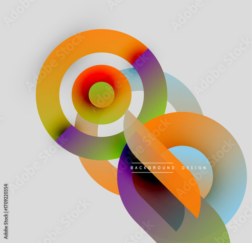 Abstract colorful circles overlap. Modern design features vibrant hues, gradients, smooth transitions. Minimalist background enhances visual impact.