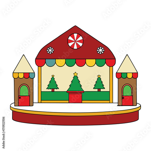 A charming Christmas village display with twinkling lights, snowy rooftops, tiny festive shops, and joyful miniature scenes that bring holiday magic to life.
