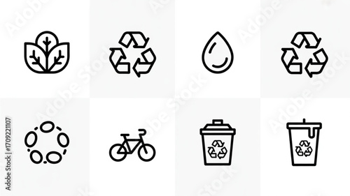 Recycling and sustainability icons vector set for eco friendly lifestyle and environmental preservation theme