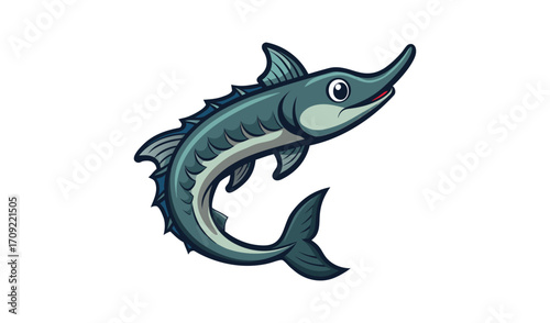 Cartoon marlin fish illustration with sharp bill and fins