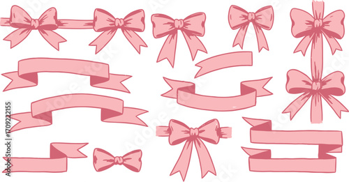 Collection of pink ribbons and bows perfect for design projects on transparent background