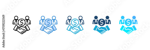 Business Partnership icon set multiple style collection