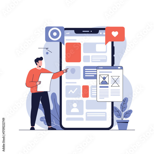 User interacting with a mobile application interface design.