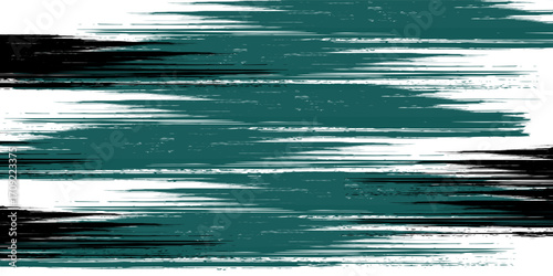 Hand drawn grainy green brush stroke with spray texture. Rough thick brush stroke texture. Grunge distress damaged old banner with zigzag bold line. Spray green trend paint effect vector background.