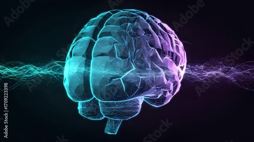Abstract Brain Illustration with Vibrant Colors and Waves