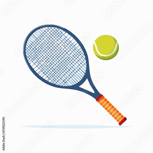 Illustration depicts a tennis racket and ball, ready for a game.