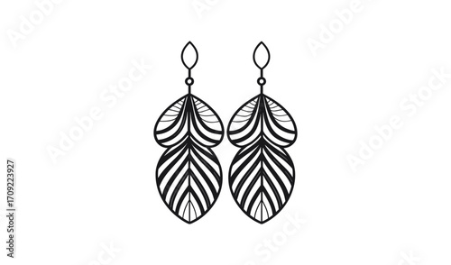 Elegant art deco feather earrings line drawing