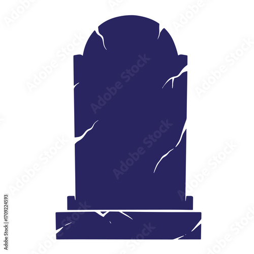 Simple illustration of a tombstone in deep blue color with cracks on the surface