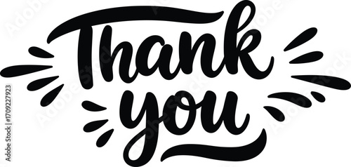 Elegant hand lettering of thank you with radiant lines on transparent background