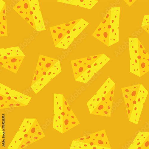 Cheese Cartoon Seamless Background. Cheese Slice Seamless Texture. Food Packaging and Wallpaper