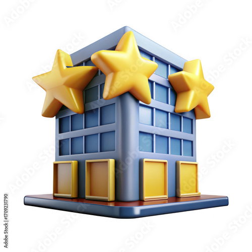 Three star building represents success and achievement in business representation isolated on transparent background