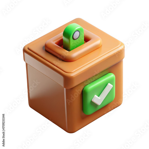 3d render of ballot box with checkmark for voting and election concepts isolated on transparent background