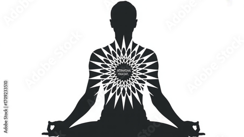 International yoga day meditation silhouette pose for wellness and healthy lifestyle vector illustration