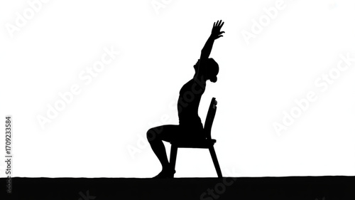 Chair yoga pose silhouette for beginners and seniors with arms raised for stretching and relaxing at home