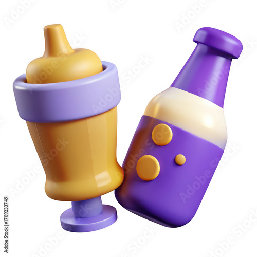 Colorful plastic cup and bottle icons isolated on black for design isolated on transparent background