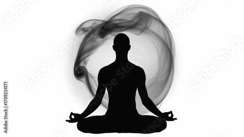 Meditation silhouette with smoke effect for mindfulness and relaxation practices and stress relief techniques