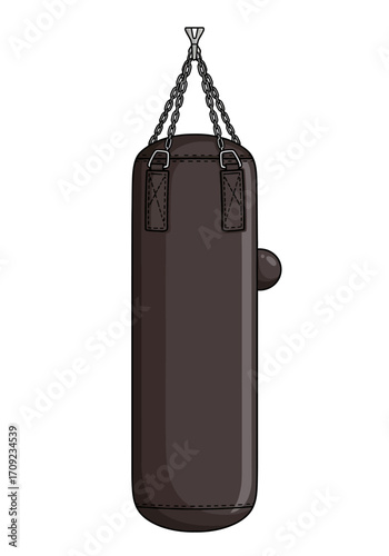 Hanging Dark Brown Boxing Punching Bag with Metal Chains.