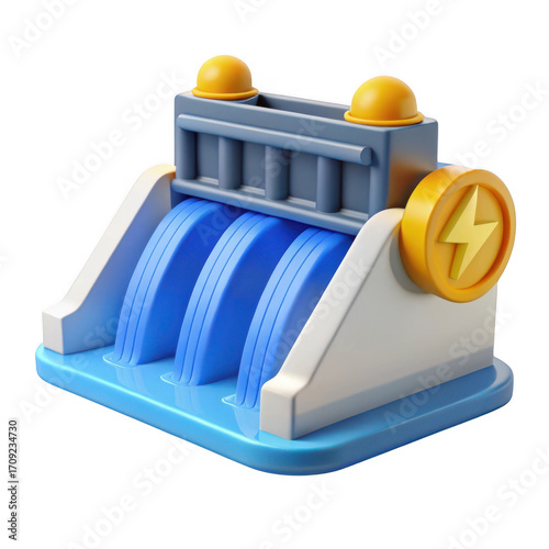 Hydroelectric dam power generation renewable energy source water flowing generating electricity isolated on transparent background