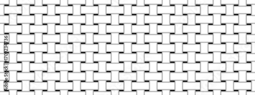 Simple line basket pattern. Seamless woven pattern in black and white. Geometric textile texture with interlaced lines.