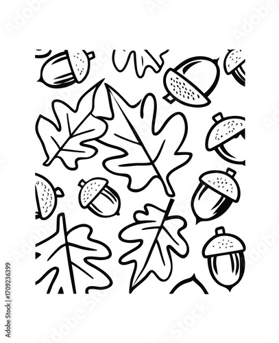Seamless pattern with acorns and oak leaves autumn seasonal background illustration design