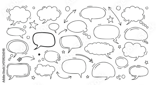 Hand-drawn speech bubbles and thought clouds ready for your creative text and ideas
