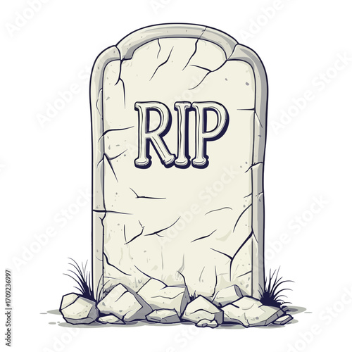 This is a flat icon of a weathered tombstone with "RIP" engraved on it, perfect for websites or blogs about Halloween, death, or memorial content.

