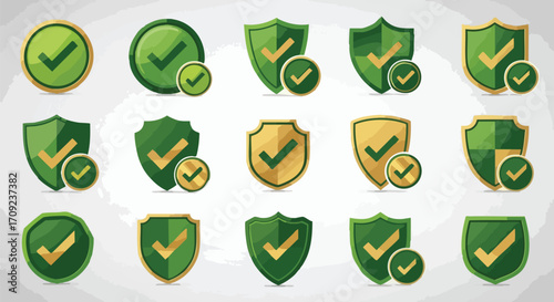 Security and protection concept with shields and check marks, safe and secure design