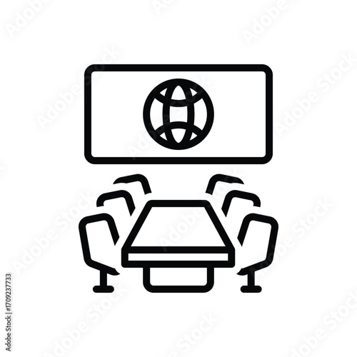Black line icon for conference venue