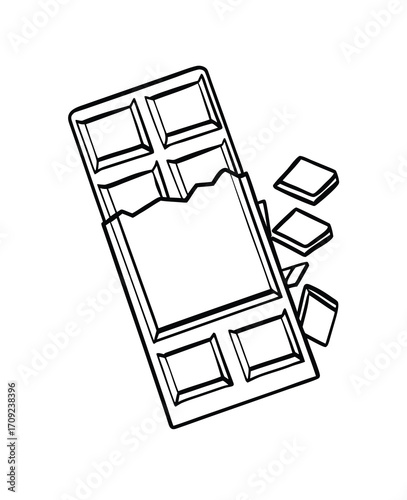 Hand drawn chocolate bar with missing pieces ideal for sweet treat cravings concept