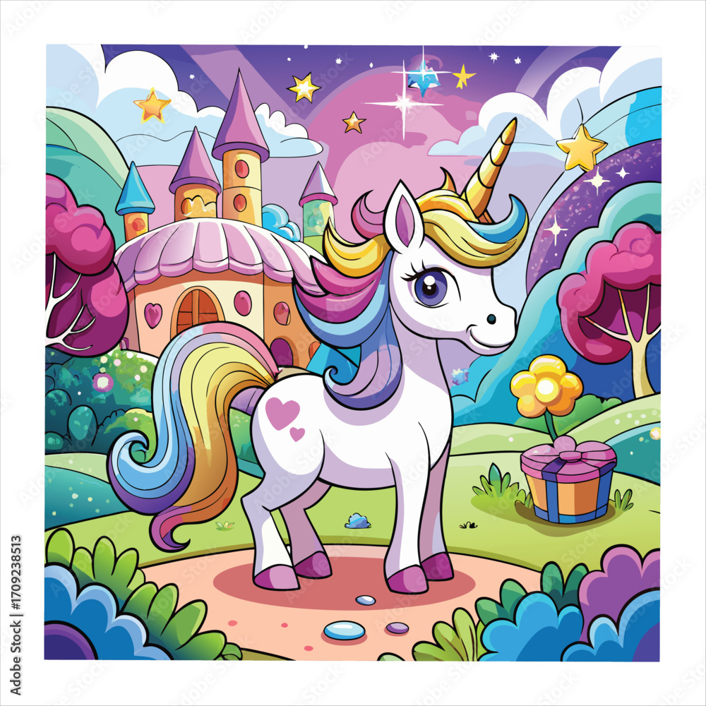 Obraz premium Cute unicorn on vector illustration