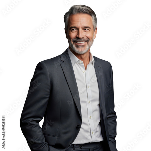 Smiling man in suit confident professional business portrait isolated on black