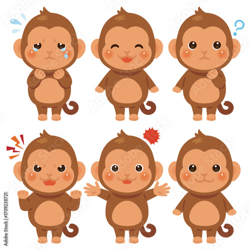 サルのキャラクターイラスト　表情セット