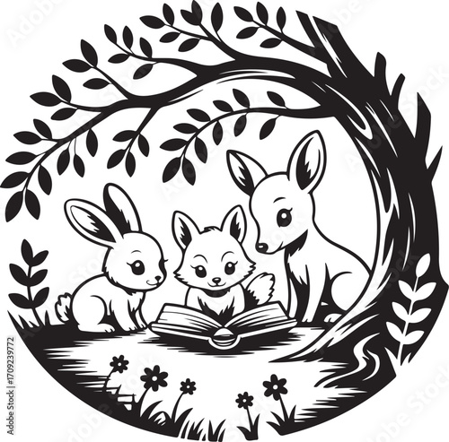Woodland Friends Reading a Storybook Together