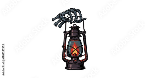 Skull hand holding a lantern.