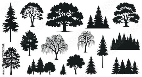 Diverse tree silhouettes for landscape designs create a natural and serene atmosphere for any project