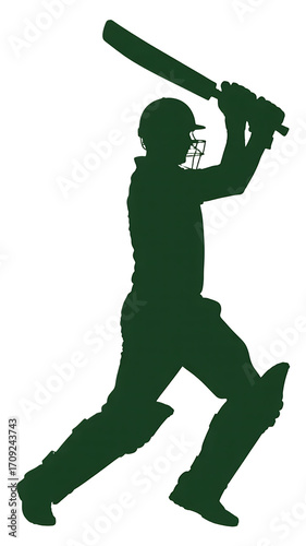 A silhouette of a cricket batsman playing a shot