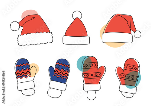 A collection of festive winter hats and mittens for a cozy holiday season.