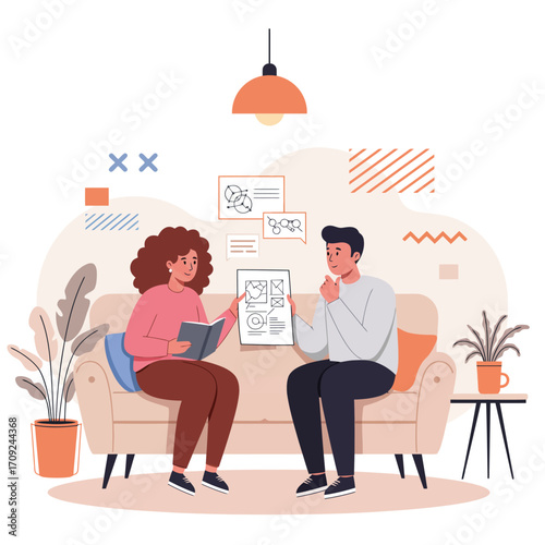 Two colleagues engage in a productive brainstorming session, collaboratively developing innovative concepts and sharing insights for project success